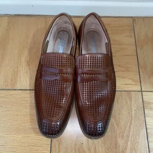 Stacy Adams Men's Belfair Moc Toe Penny Loafer Cognac Leather Dress Shoes 8.5